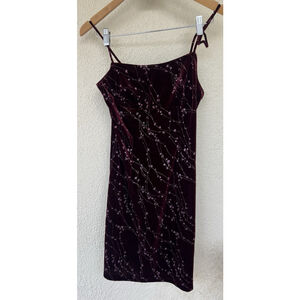 VTG Y2K Stationwagon Burgundy Velvet Floral Dress S Spaghetti Fairy Whimisgoth
